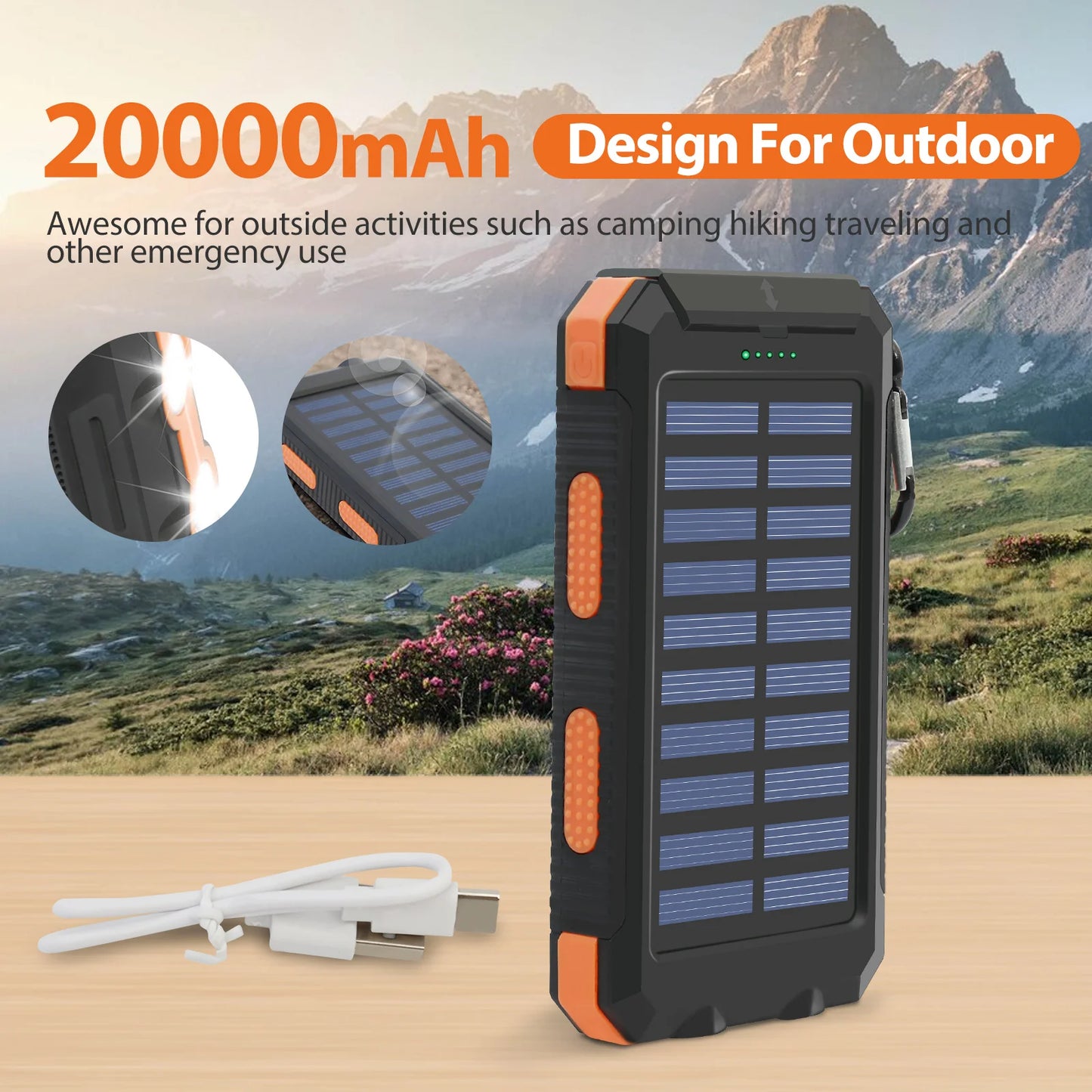 20000mAh Portable Solar Power Bank