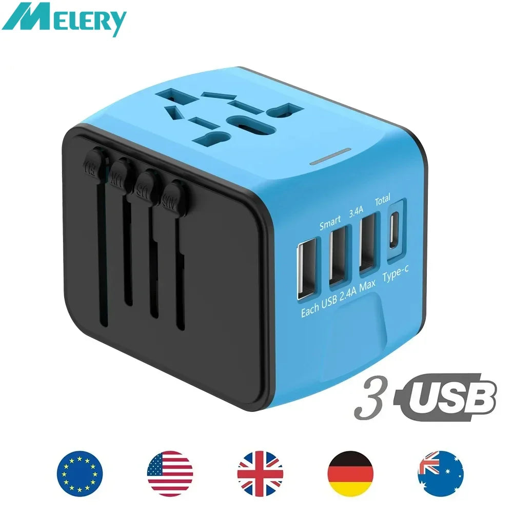 Melery Travel Adapter Universal Power Plug